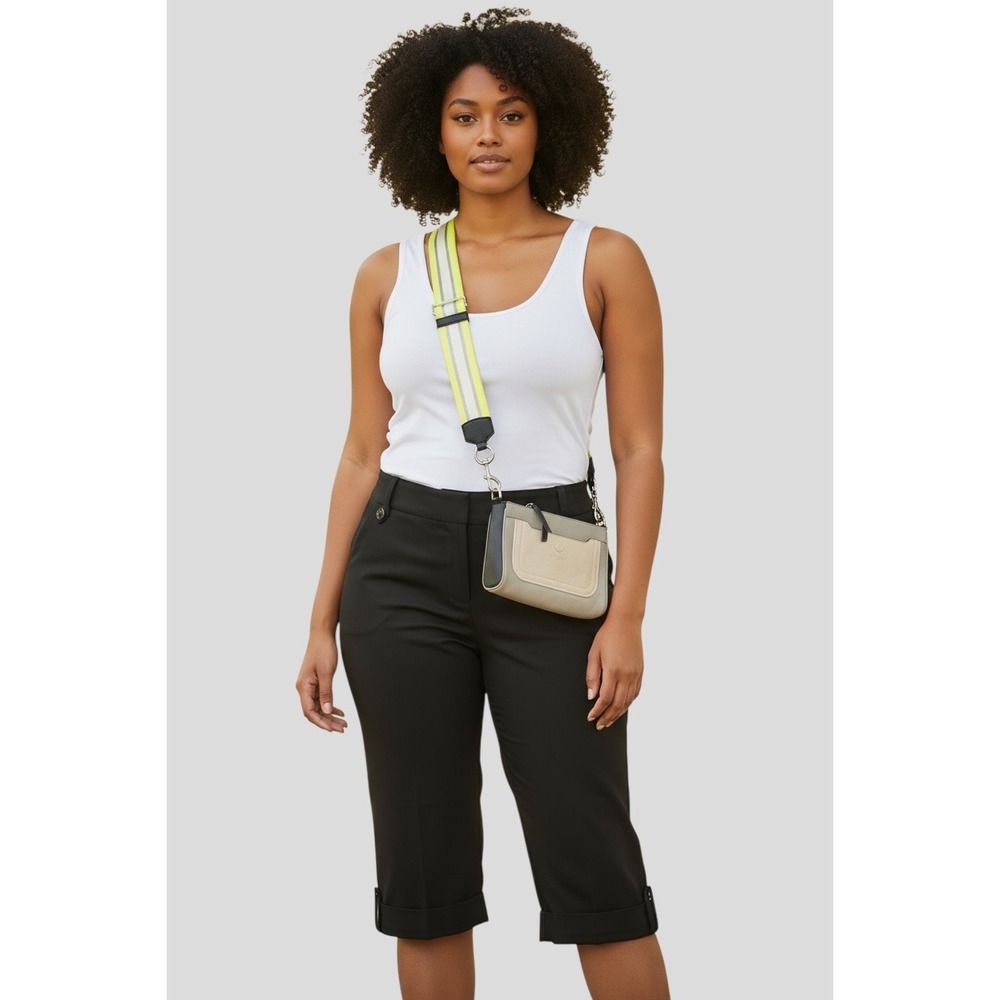 Marc Jacobs‎ Gotham City Pebbled Leather Crossbody Bag Neon Yellow Stripe Strap